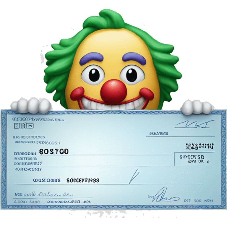 bank check with a clown face on it emoji