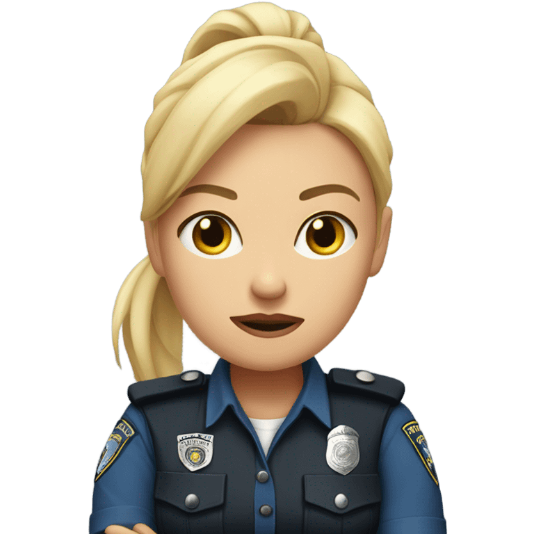 arms crossed angry woman blonde ponytail police uniform pale  emoji