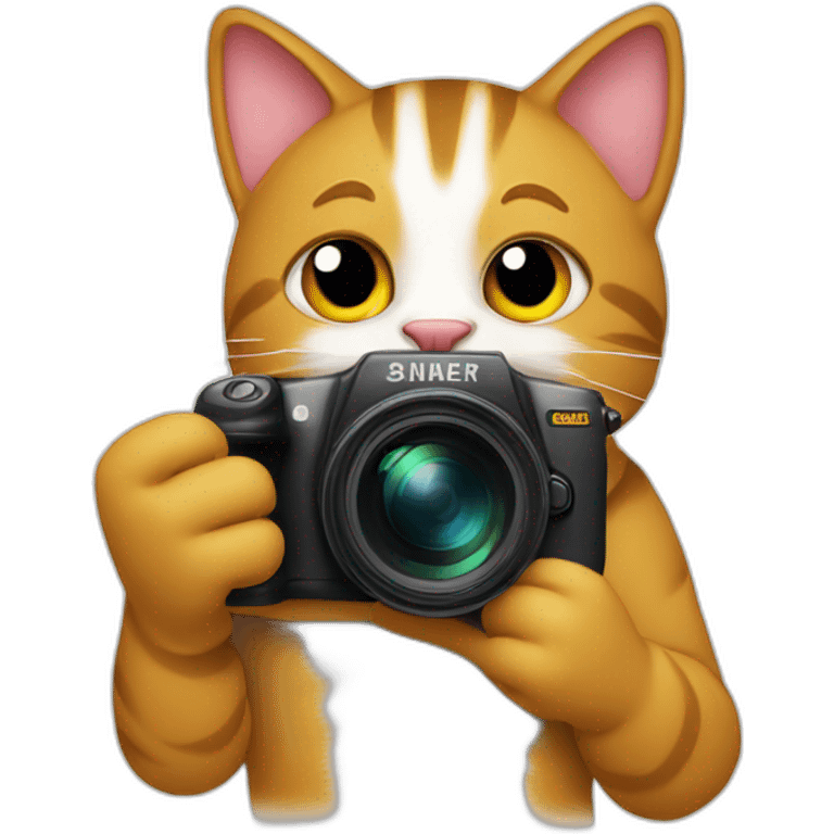 Happy cat holding DSLR emoji