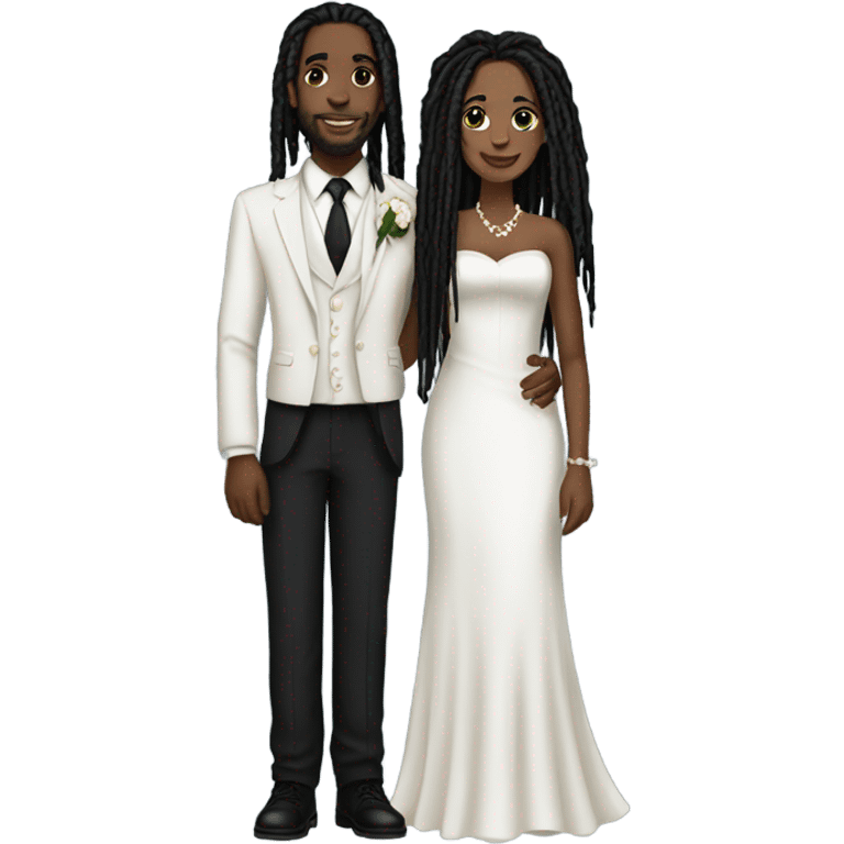 black couple with black dreadlocks, full body wedding emoji