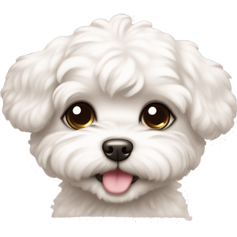 A white Shih-Poo puppy in a chibi style with big eyes and a cute smile, with small pink hearts. emoji