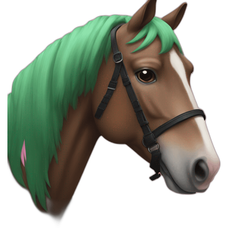 Horse with black baseball cap that has pink O and green X logo ono emoji