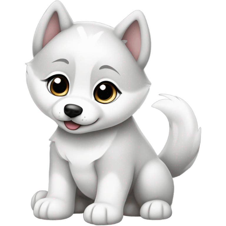 shibi style white and grey baby siberian husky in love emoji