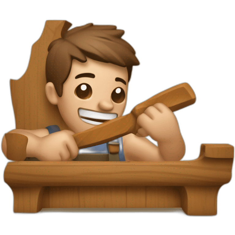 Wood carver carves emoji