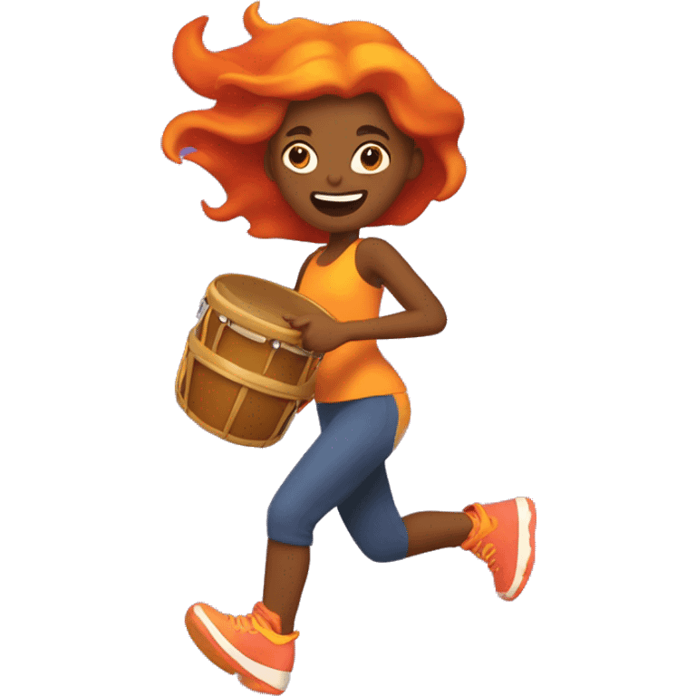 Running girl with tambourine in hand and flames on her feet emoji