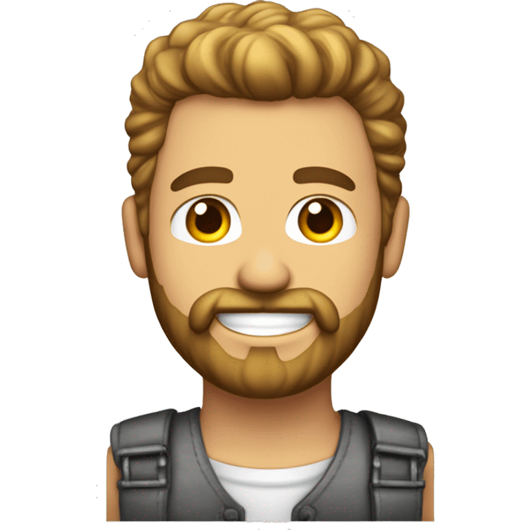 Hombre blanco con barba de leñador, calvo, sonrisa, vestido de constructor emoji