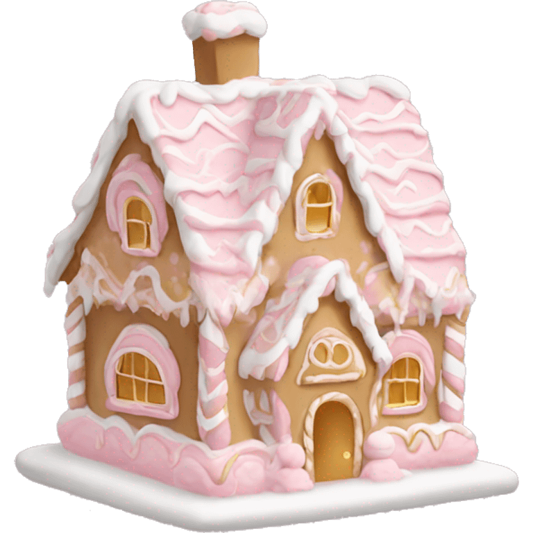 light pink and gold and white gingerbread house emoji