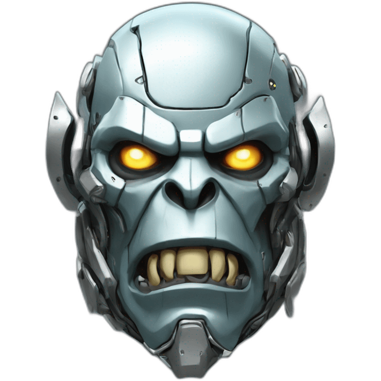 Cyber futuristic silver orc robot face with big orc tusks emoji