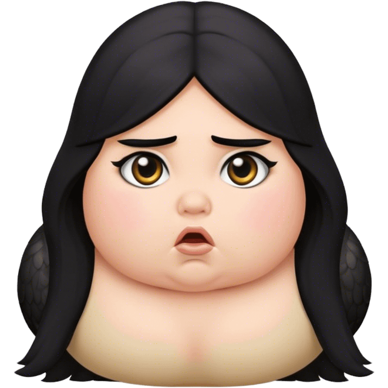 a snipe with the face of a chubby girl with long black hair with a perplexed espression emoji