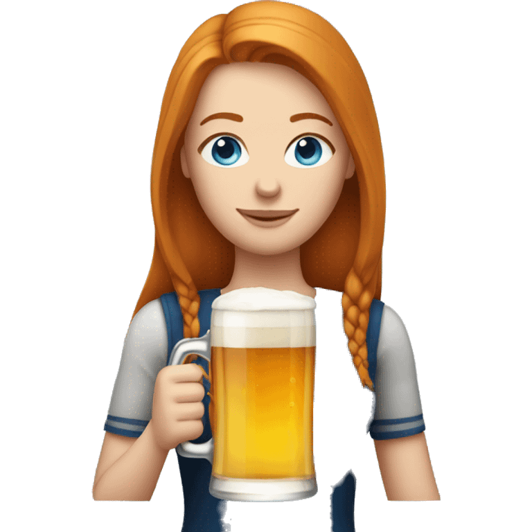 ginger straight hair and blue eyes woman with a beer on the hand emoji