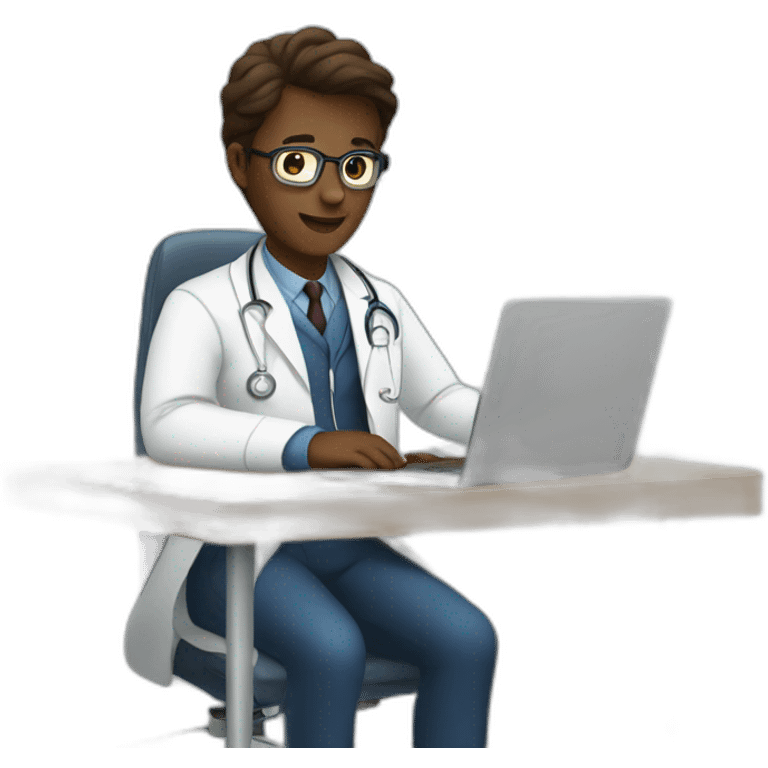 Doctor working using laptop behind the table emoji