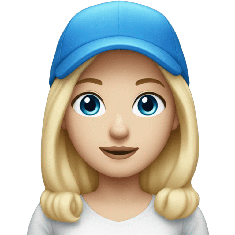 white girl, blonde hair, blue eyes, blue cap emoji