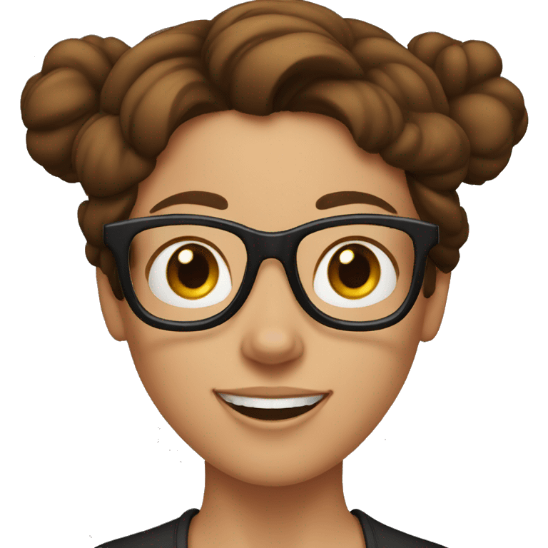 brown haired woman with mickey ears. honey-colored eyes and glasses with black frames. Super excited emoji