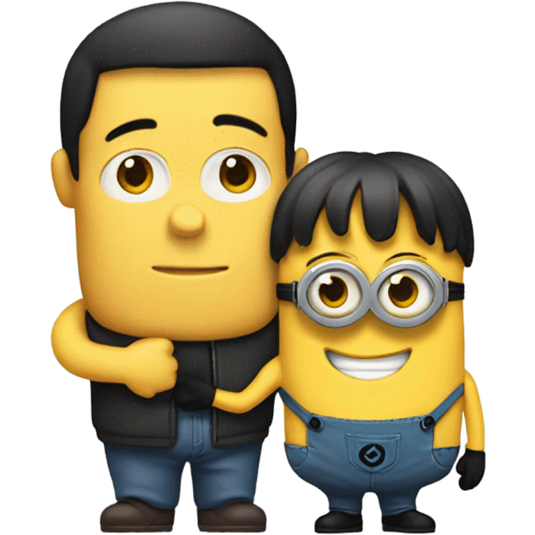 black hair men hugging a minion  emoji