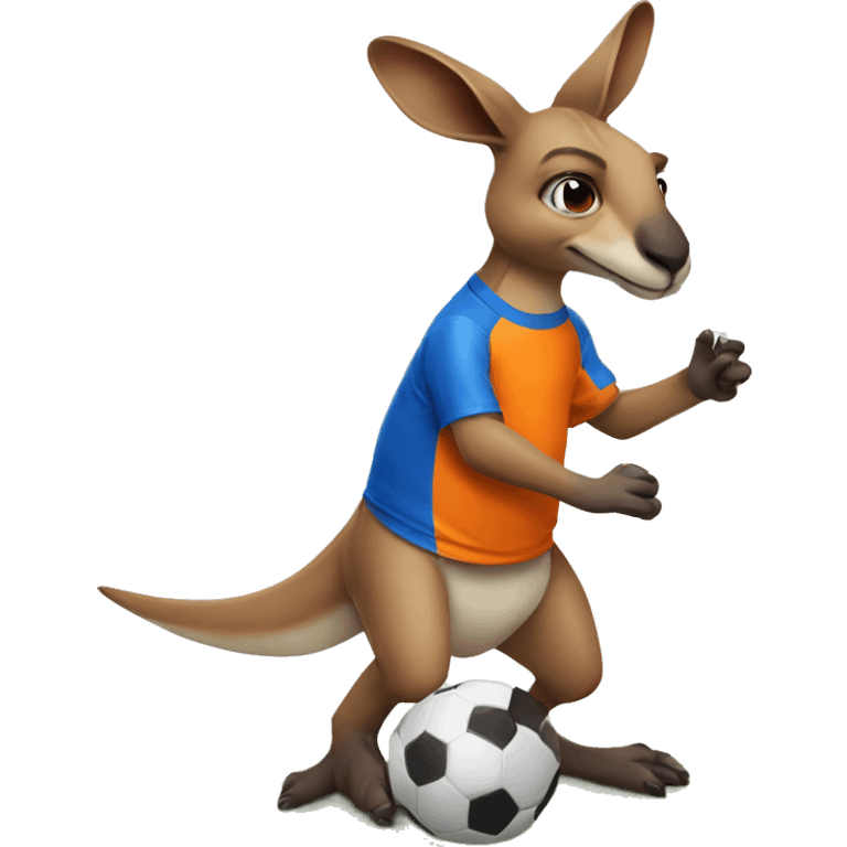 kangaroo wearing orange and blue jersey playing football emoji