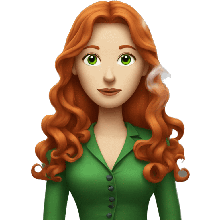 long-haired redhead woman with green eyes smoking emoji