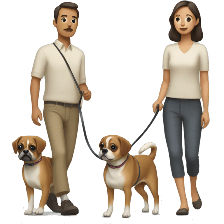 Mid 30s filipina walking two pugaliers on leash emoji