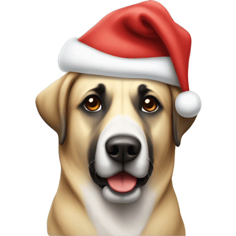 Anatolian shepherd wearing a Santa hat emoji