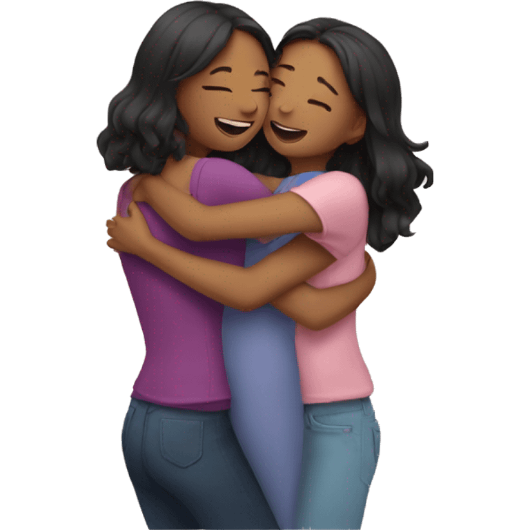 three girls hugging  emoji