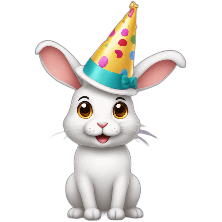 Rabbit wearing birthday hat emoji