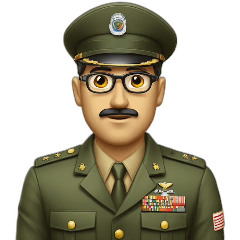 Hombre moreno tez morena ojos oscuros gafas cara regordita militar emoji