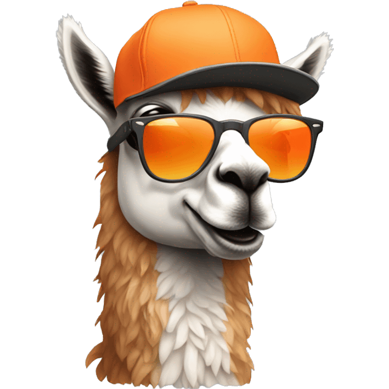 a cool llama wearing a orange hat and rayban shades emoji