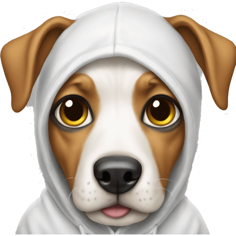 Dog wearing a white hoodie emoji