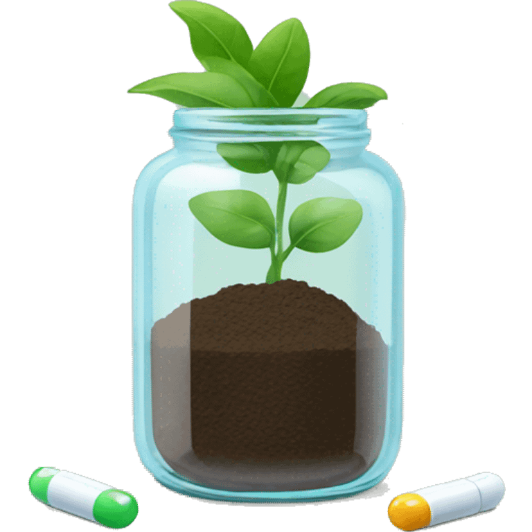 Glass jar with plant and pills as soil emoji