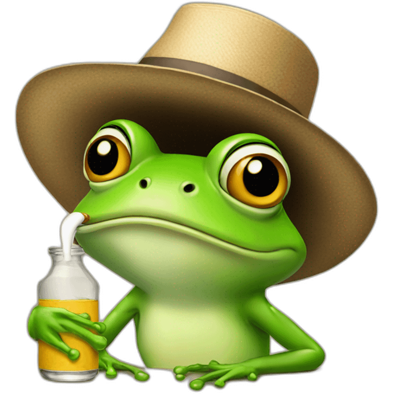 frog wearing a hat and drinking ciggarets emoji