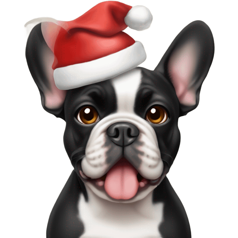 Black and tan French bulldog with Santa hat emoji