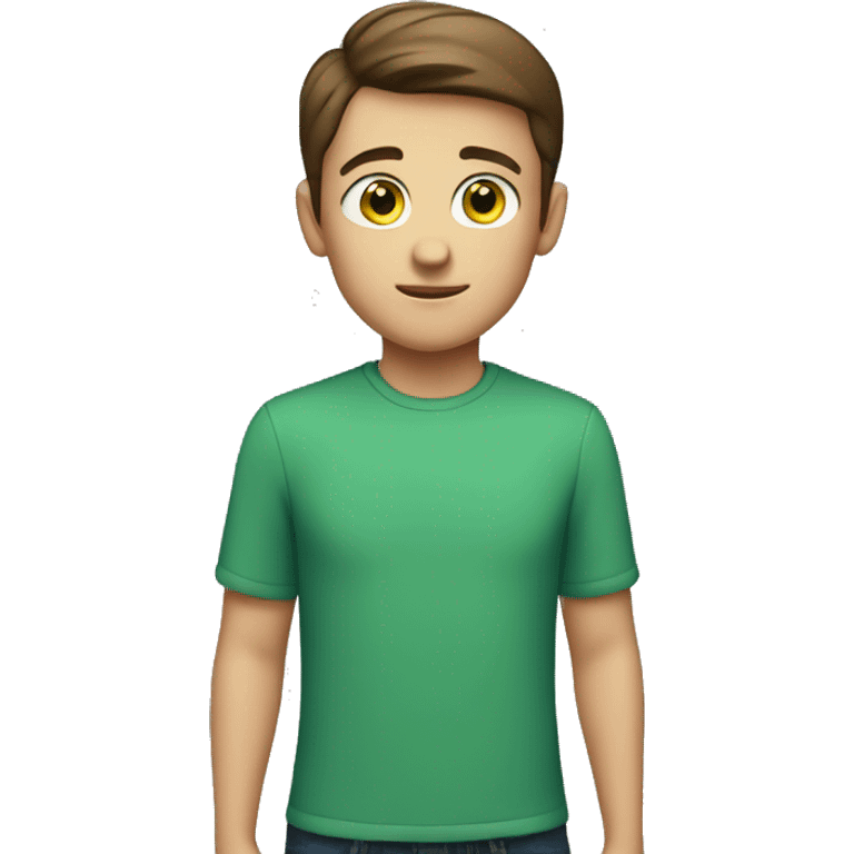 Boy, green eyes, short brown hair, blue shirt emoji