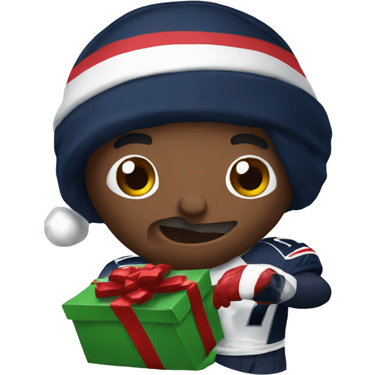 Patriots player opening a stocking emoji