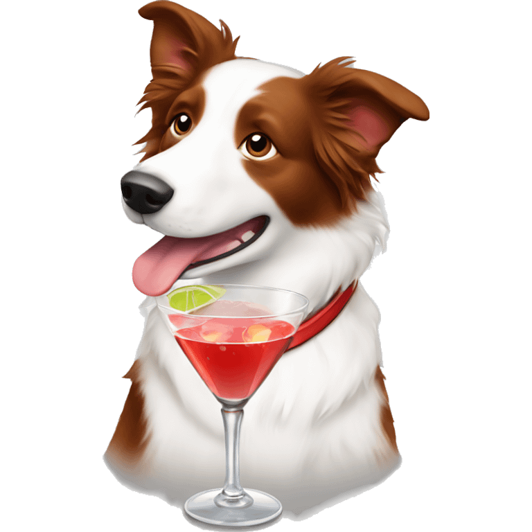 Red and white Border Collie dog drinking a martini emoji