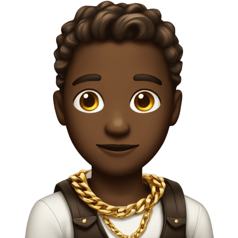 handsome chocolate boy with gold chains and swagger emoji