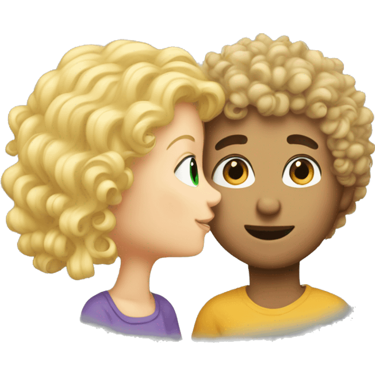 curly hair boy kiss a blonde girl  emoji