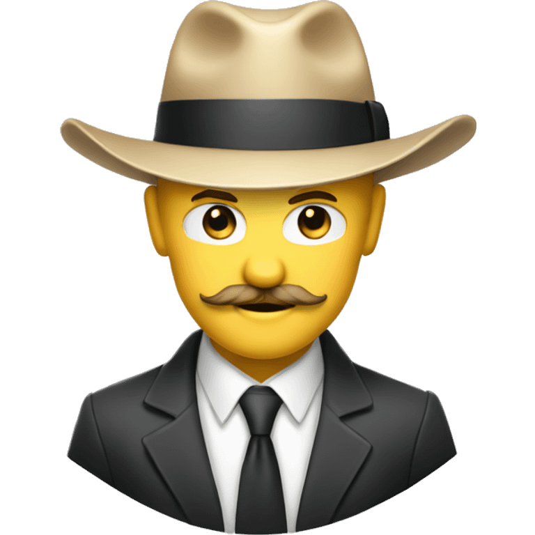 A blond white man with a suit, a tie, a fedora hat, a mustache, and a devilish smirk emoji