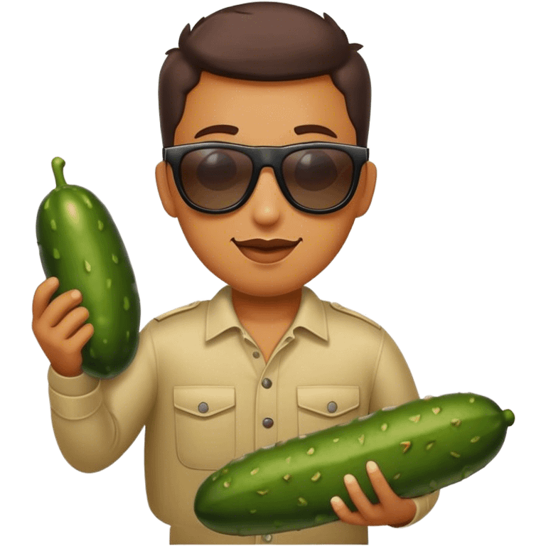 Person with sunglasses on with a big pickle emoji