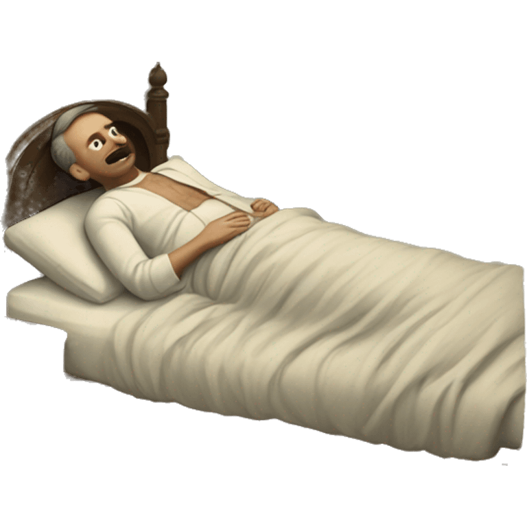 A sick man on a bed in 1870 emoji