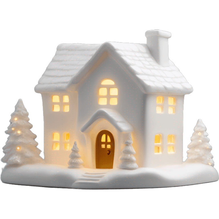 White ceramic Christmas house with light emoji