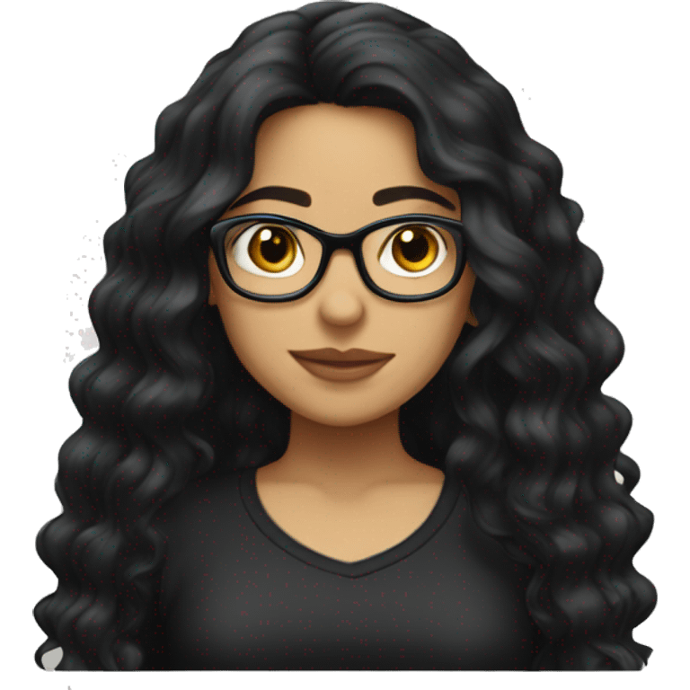 Pretty Hispanic girl with long black wavy hair with glasses and black shirt emoji