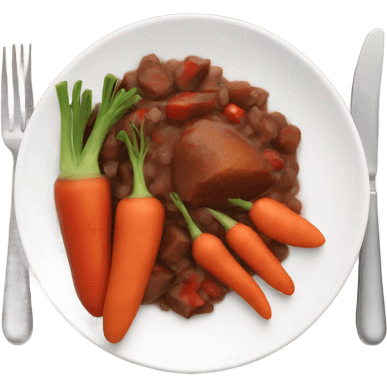 brown stew with red vegetables on a plate emoji