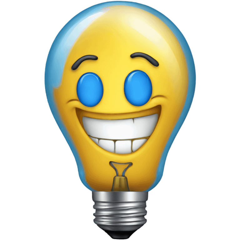 A blue bulb laughing emoji