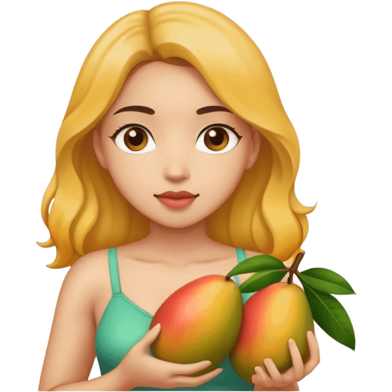 White girl holding two mangos in front of chest emoji