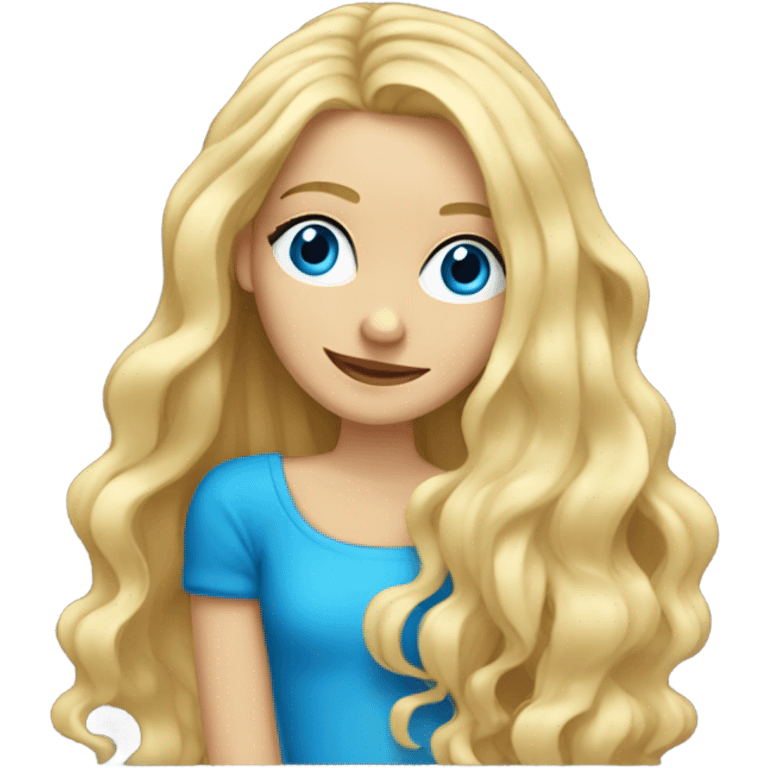 Blonde girl with really long hair with blue eyes on piano emoji