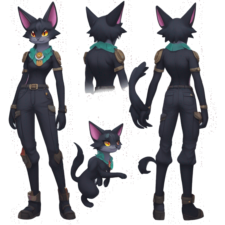 cool edgy beautiful pretty anthro godly colorful ethereal black fantasy elegant nargacuga-Noivern-cat-Fakemon wearing a collar, cargo pants, full body emoji