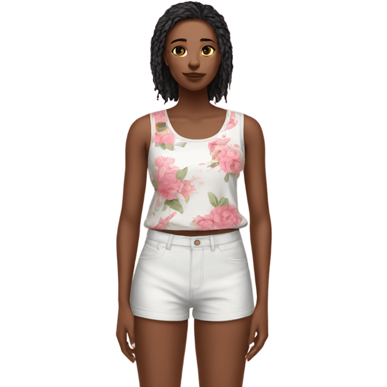 realistic white with pink floral tank top and shorts emoji