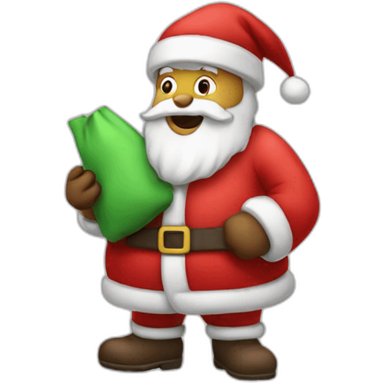 Santa carrying his sack with a phone emoji