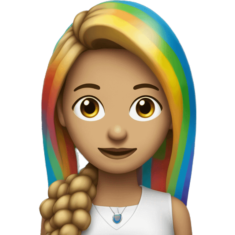 Mujer peliroja con pelo largo con ojos azules con un micrófono arcoiris  emoji