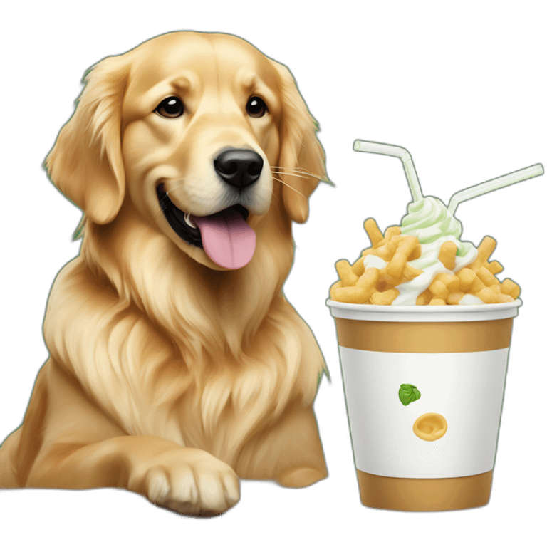 golden retriever eating shake shack emoji