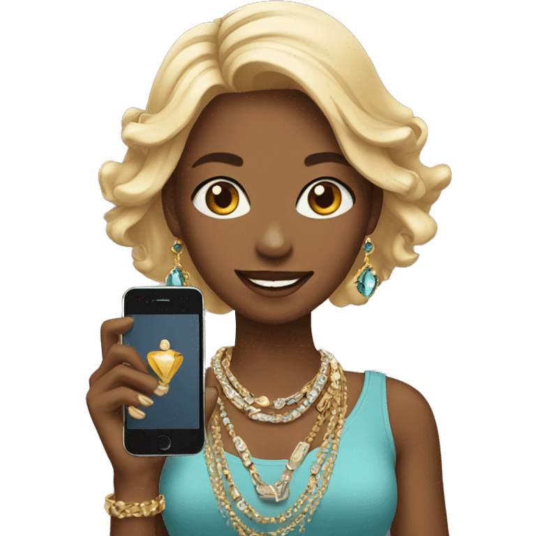 girl with jewelry and phone emoji